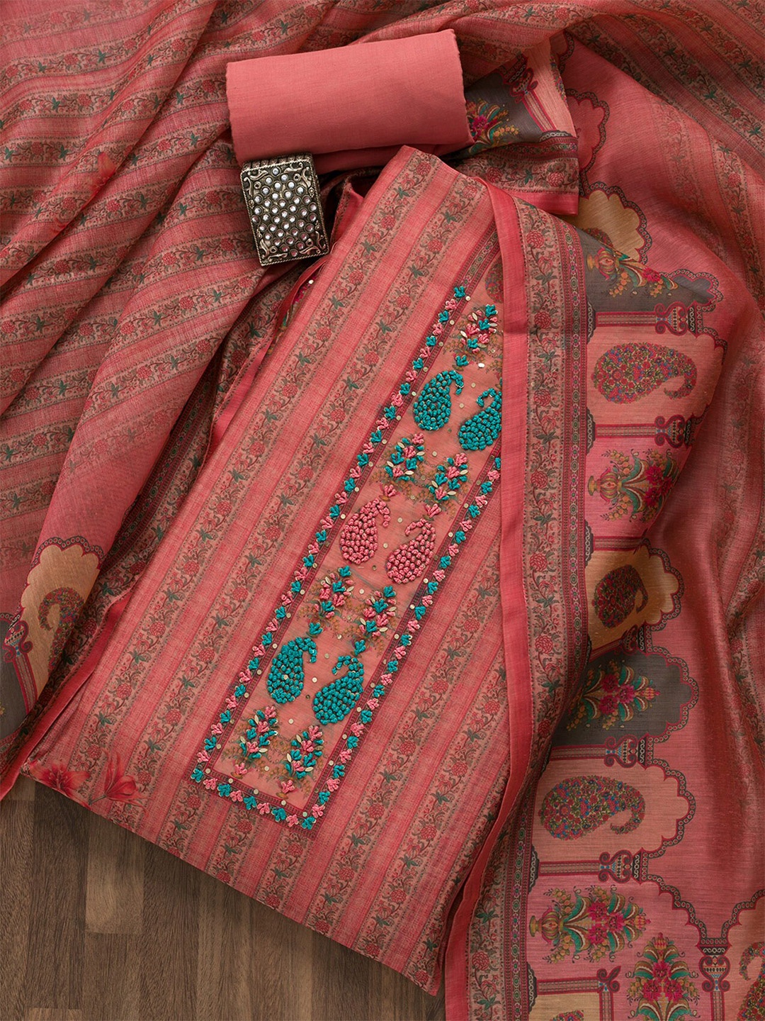 

Koskii Printed Unstitched Dress Material, Peach