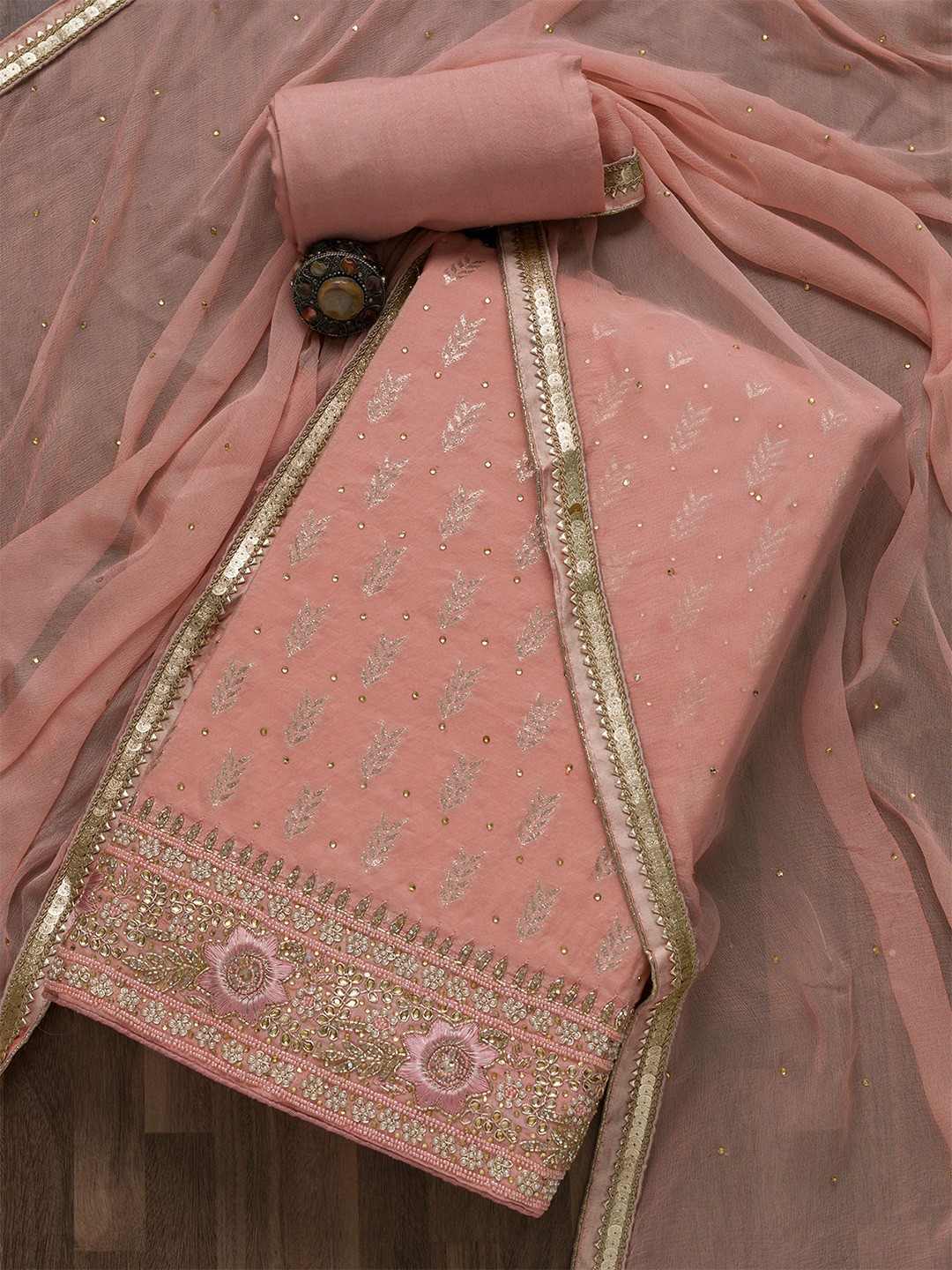 

Koskii Raw Silk Unstitched Dress Material, Peach