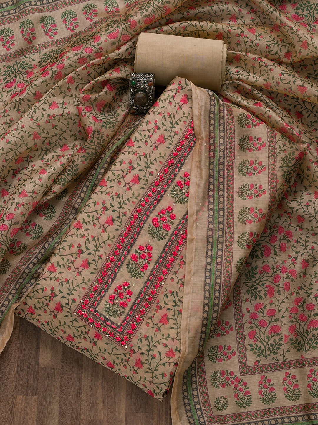 

Koskii Printed Unstitched Dress Material, Beige