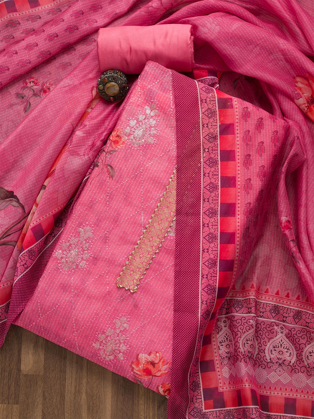 

Koskii Printed Unstitched Dress Material, Pink