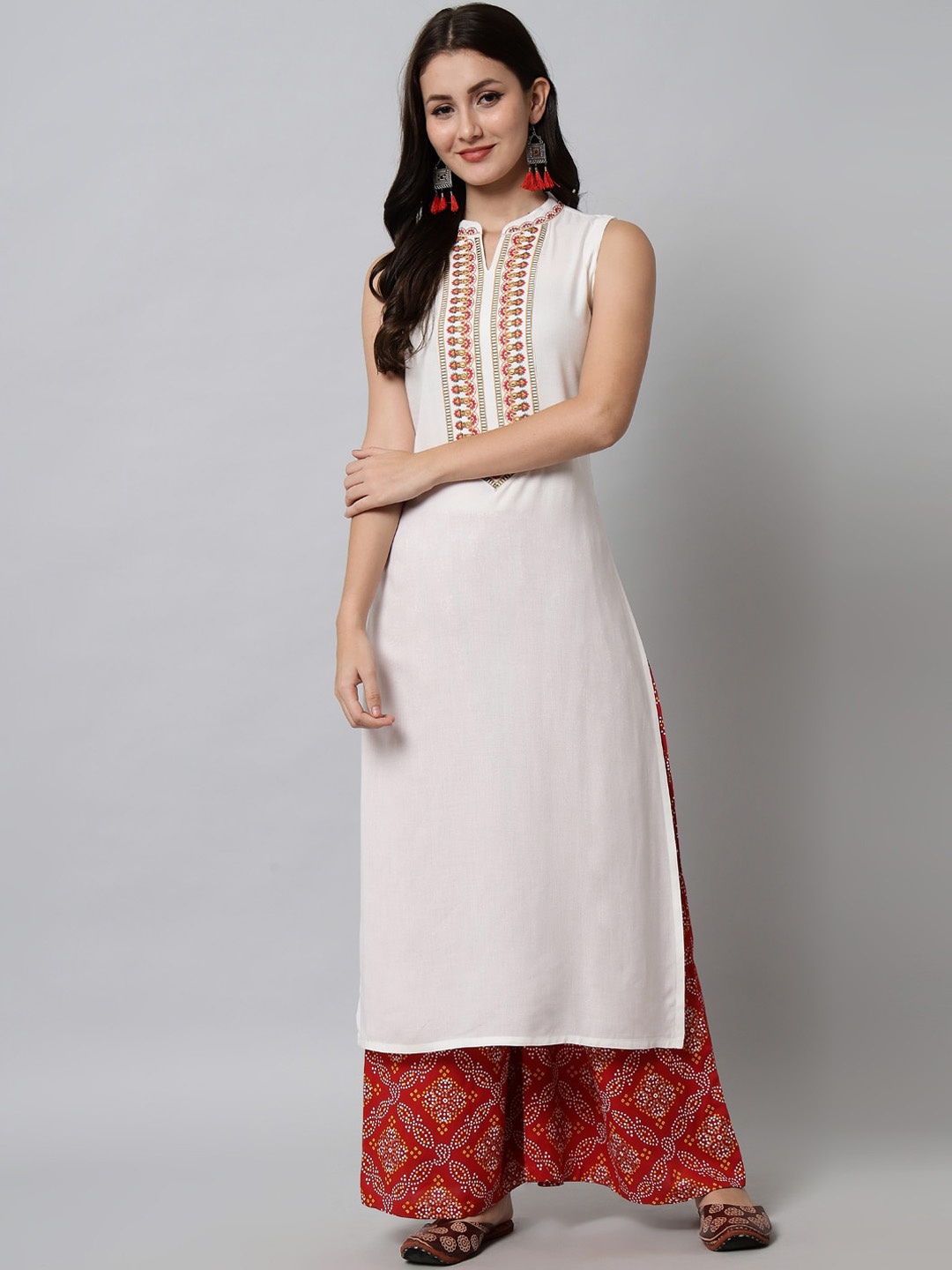 

KALINI Women White Bandhani Embroidered Kurta with Palazzos