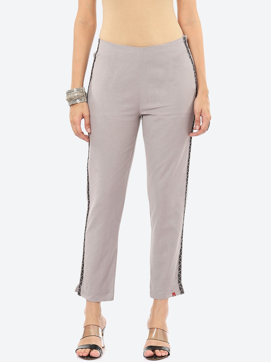 

Biba Women Grey Smart Slim Fit High-Rise Trouser