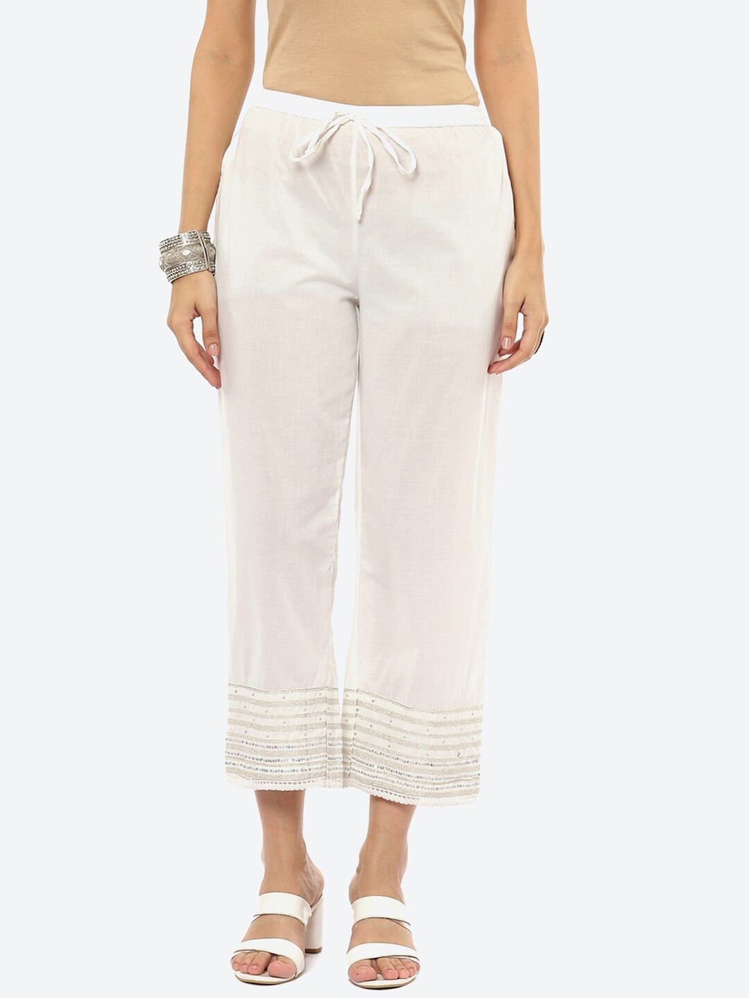

Biba Women Cropped Ethnic Palazzos, Off white