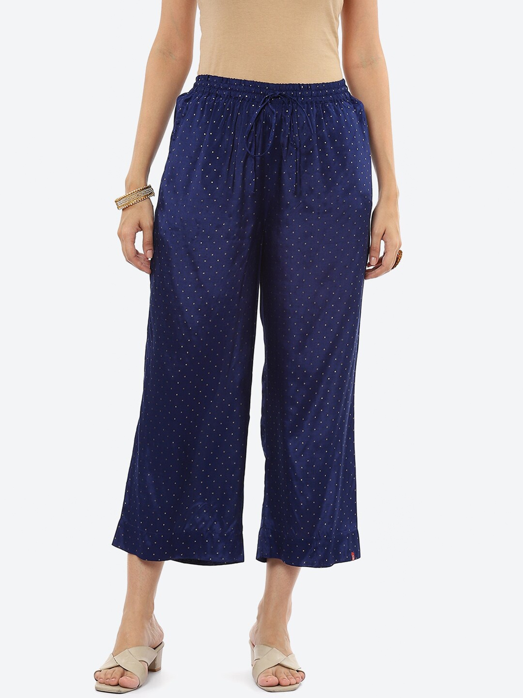 

Biba Women Plus Size Printed Cropped Palazzos, Navy blue