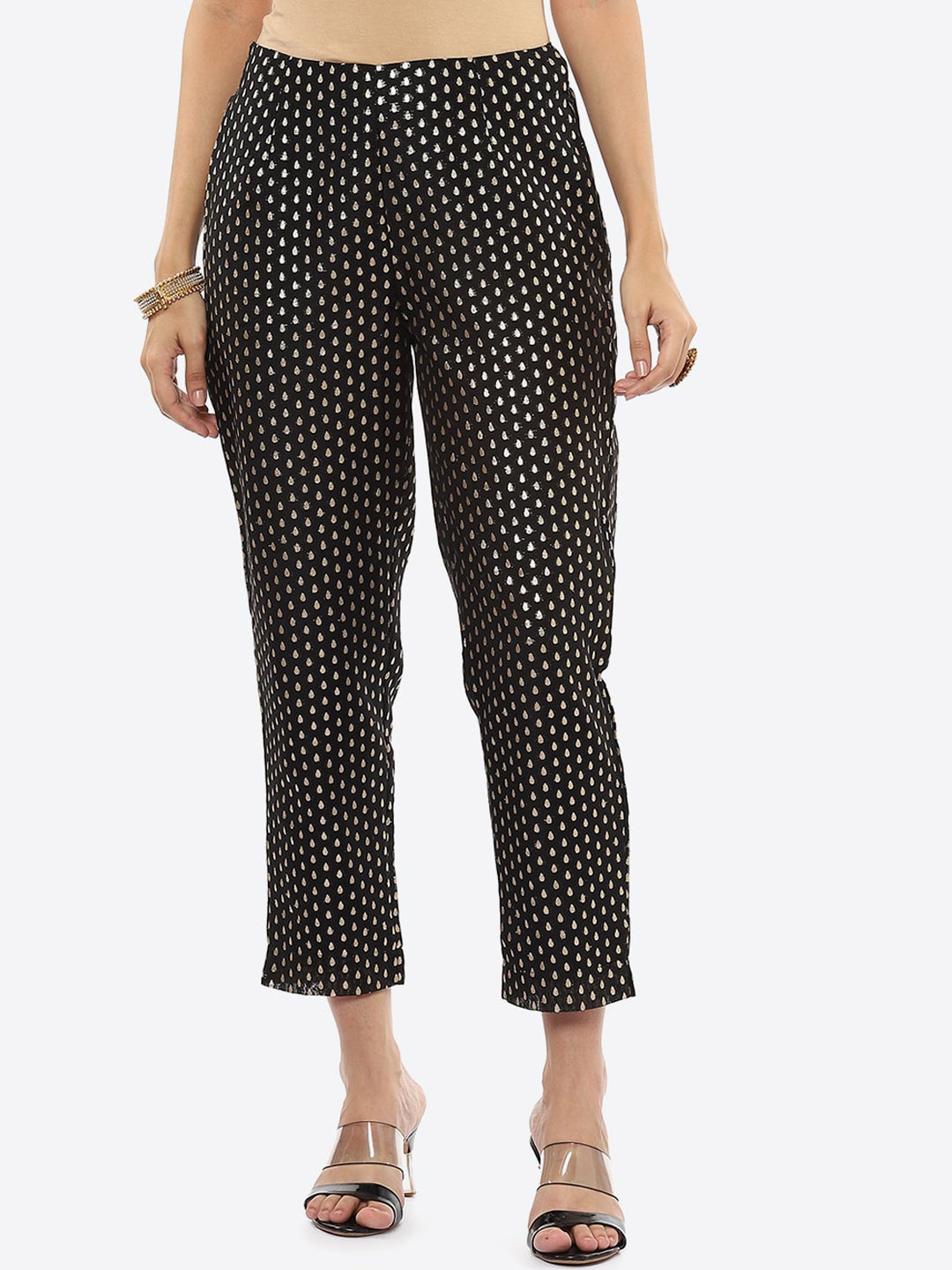 

Biba Women Black Printed Smart High-Rise Trousers