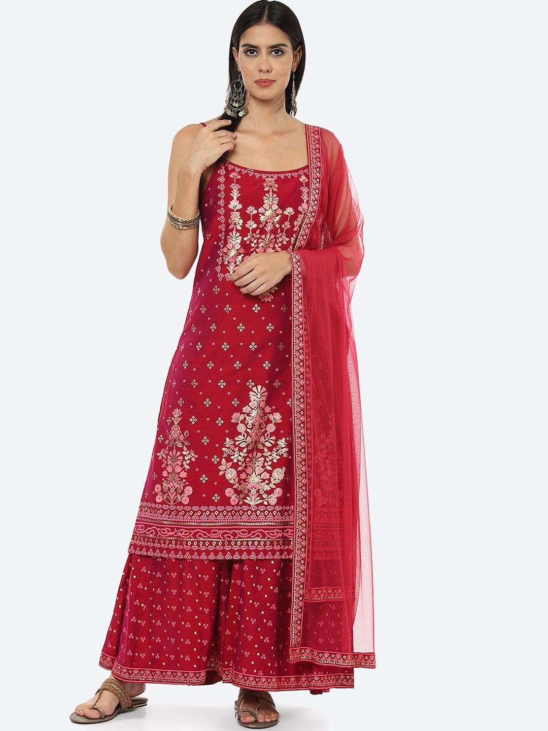 

Biba Women Magenta Ethnic Motifs Printed Kurta with Palazzo & Dupatta