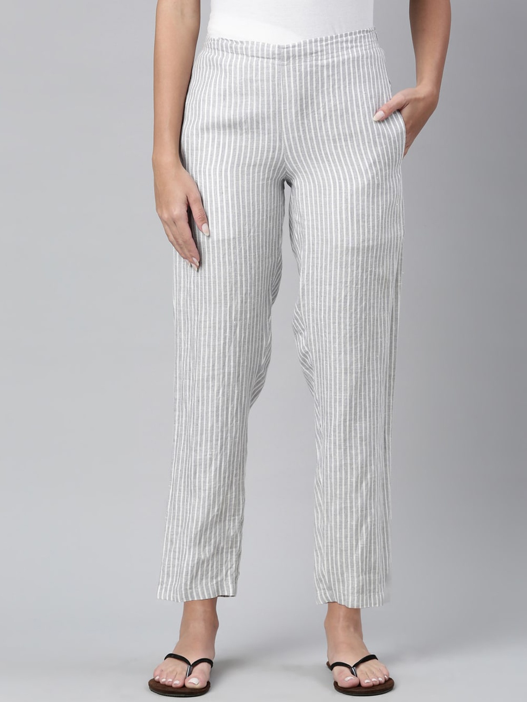 

Ecentric Women Grey Striped Sustainable Hemp Sustainable Lounge Pants
