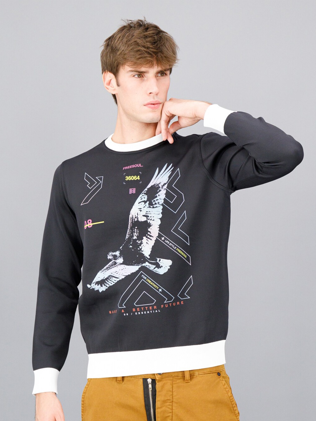 

FREESOUL Men Black Printed Sweatshirt