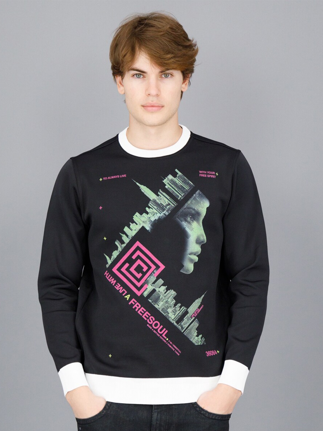 

FREESOUL Men Black Printed Sweatshirt