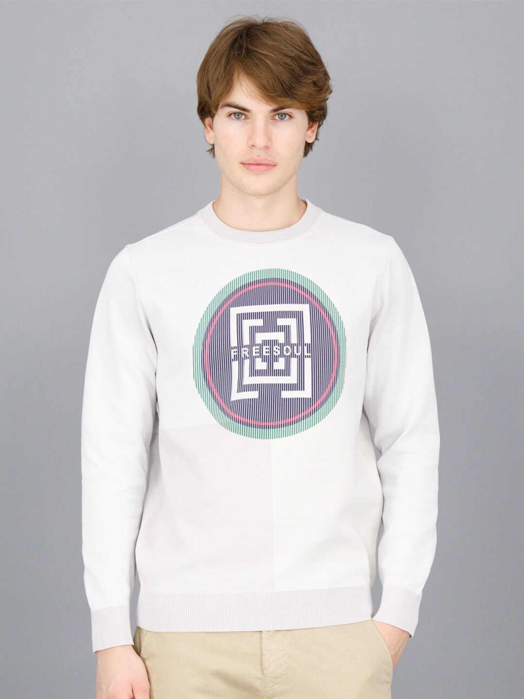 

FREESOUL Men Off White Printed Sweatshirt