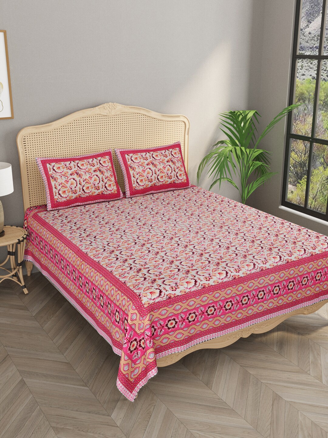 

Gulaab Jaipur Floral 400 TC King Bedsheet with 2 Pillow Covers, Red