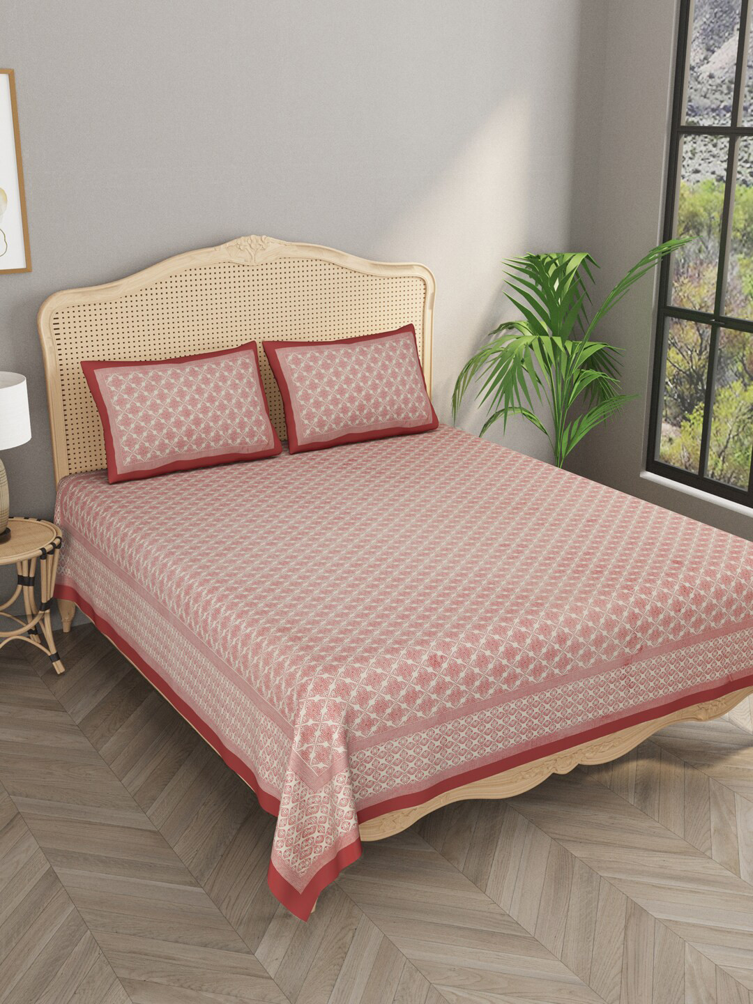 

Gulaab Jaipur Geometric 400 TC King Bedsheet with 2 Pillow Covers, Brown