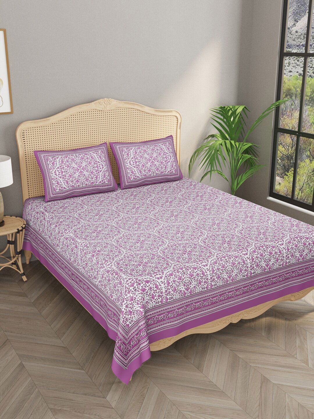 

Gulaab Jaipur Floral 400 TC King Bedsheet with 2 Pillow Covers, Purple