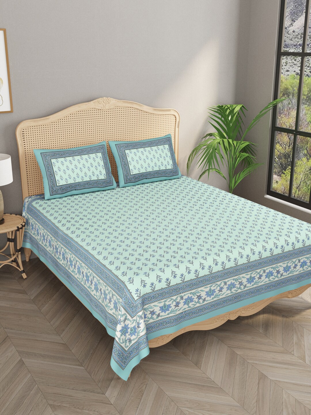 

Gulaab Jaipur Floral 400 TC King Bedsheet with 2 Pillow Covers, Green