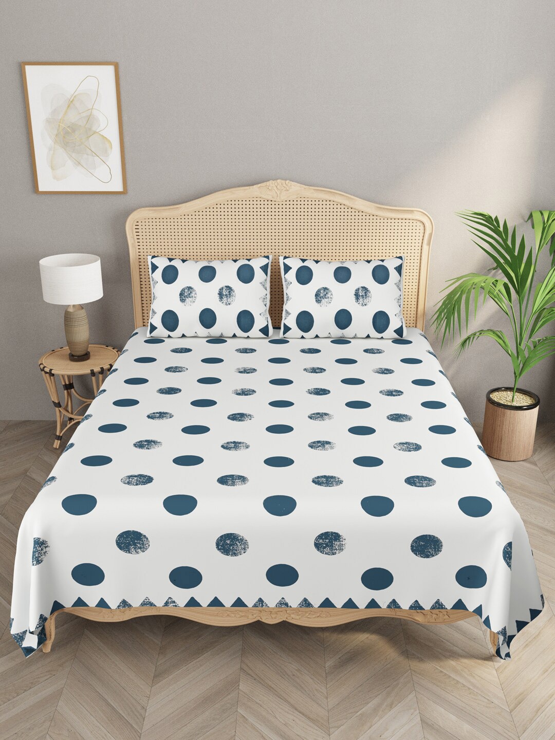 

Gulaab Jaipur Geometric 400 TC King Bedsheet with 2 Pillow Covers, Blue