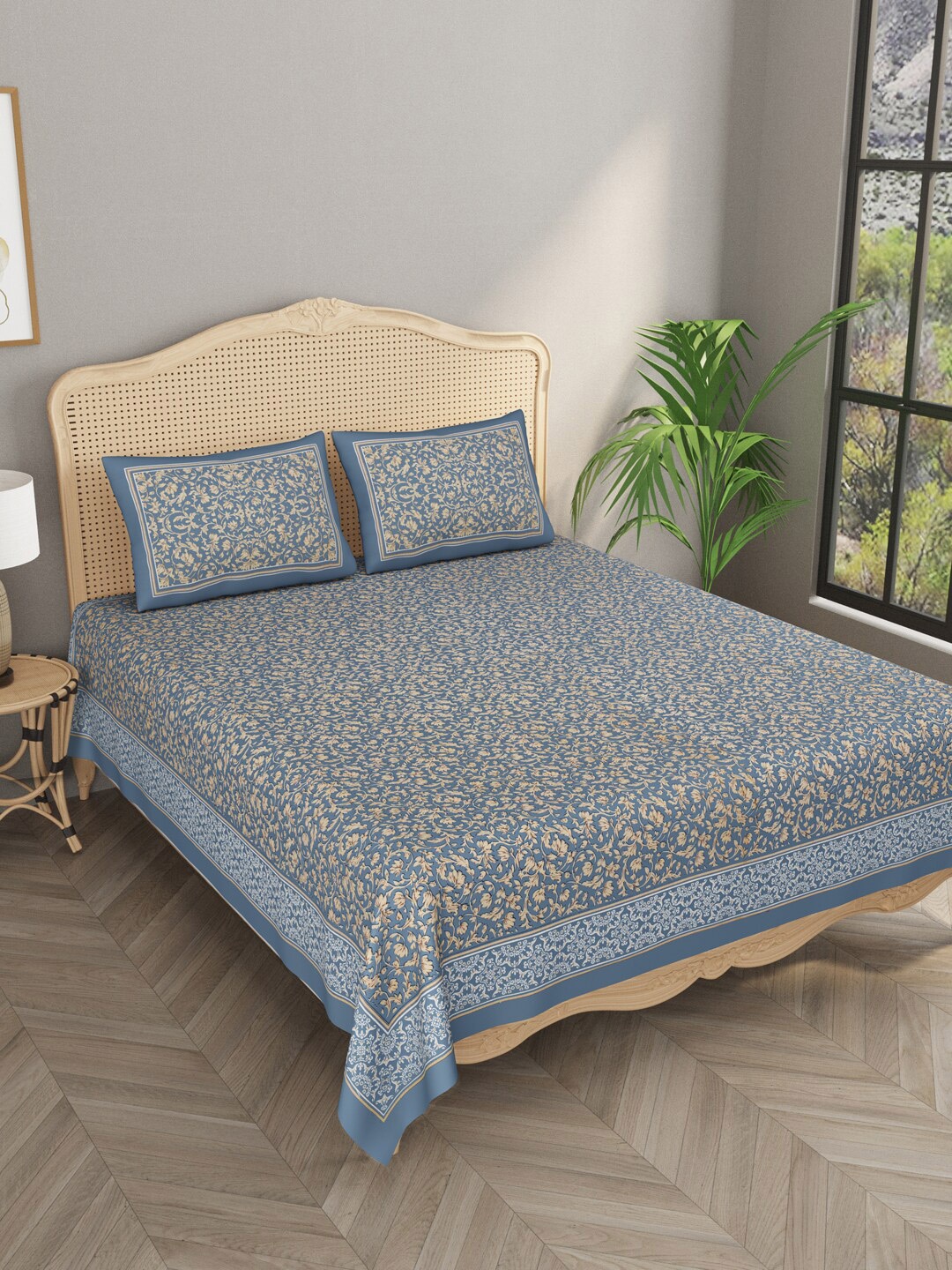

Gulaab Jaipur 400 TC King Bedsheet with 2 Pillow Covers, Blue