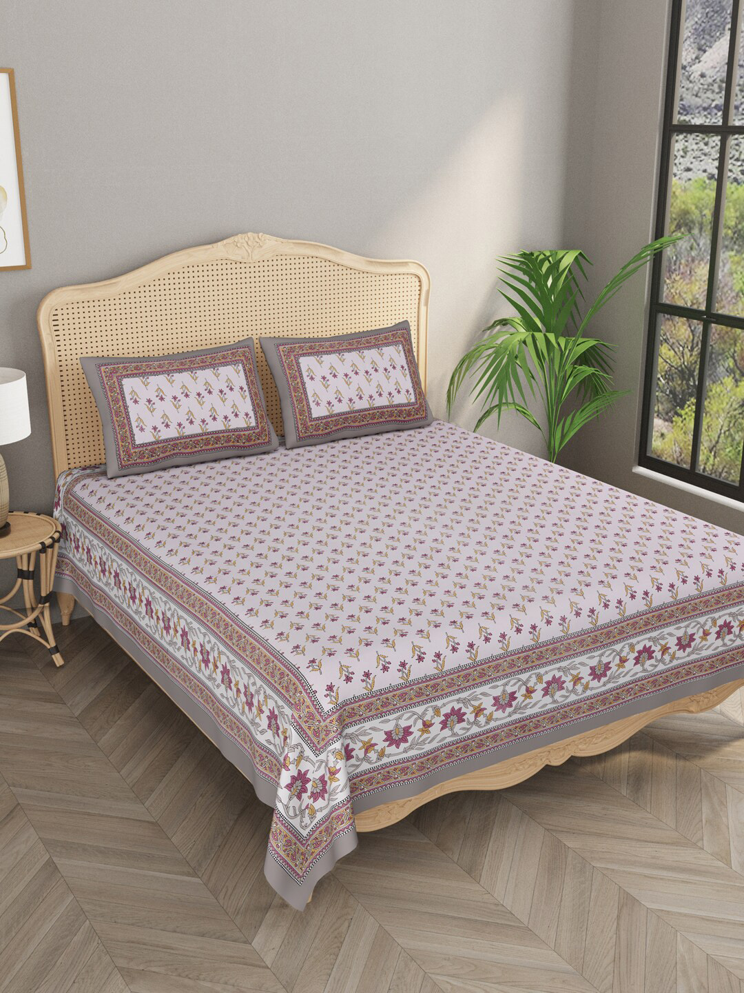 

Gulaab Jaipur Floral 400 TC King Bedsheet with 2 Pillow Covers, Purple