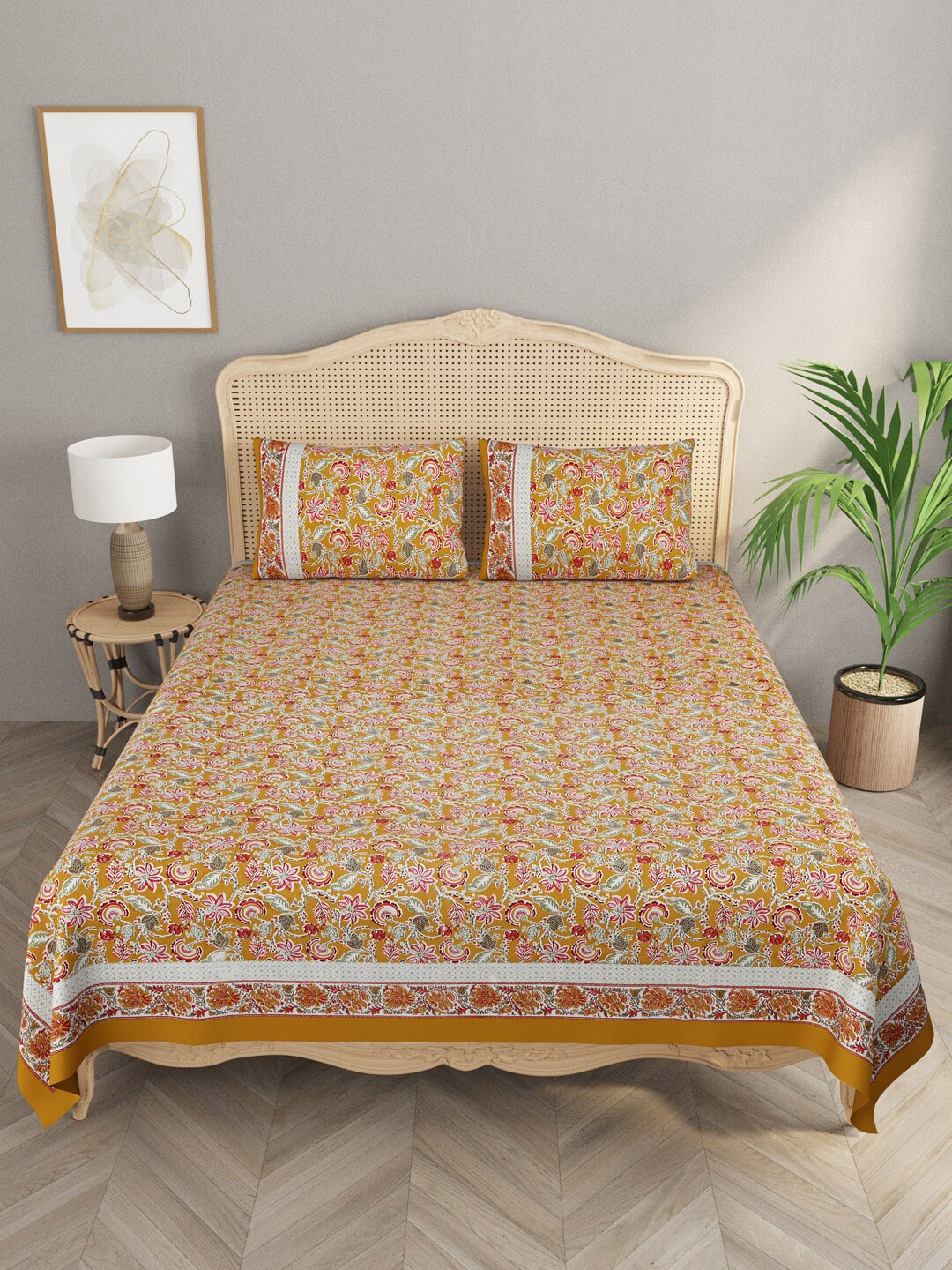 

Gulaab Jaipur Floral 400 TC King Bedsheet with 2 Pillow Covers, White