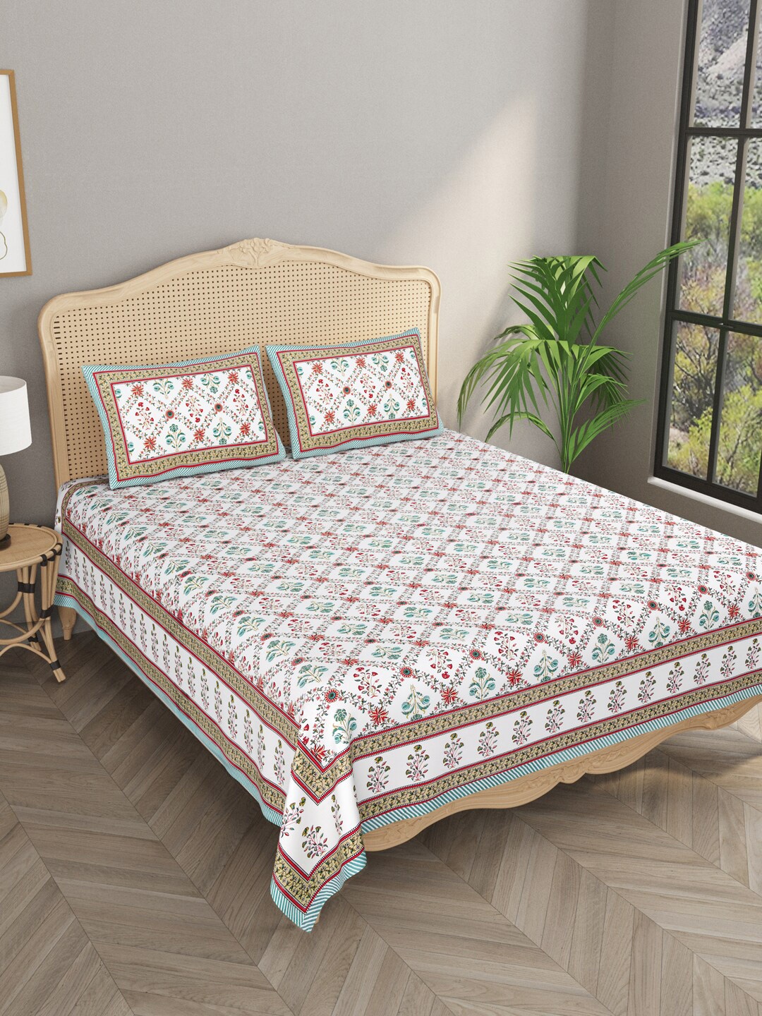 

Gulaab Jaipur Floral 400 TC King Bedsheet with 2 Pillow Covers, Red