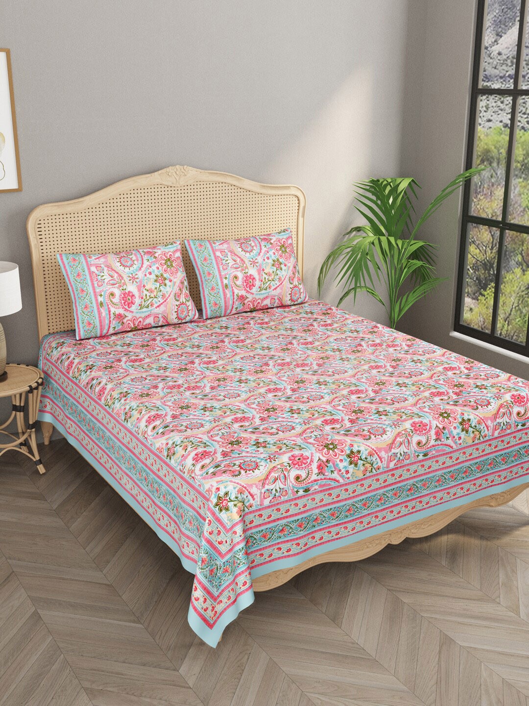 

Gulaab Jaipur Floral 400 TC King Bedsheet with 2 Pillow Covers, Orange
