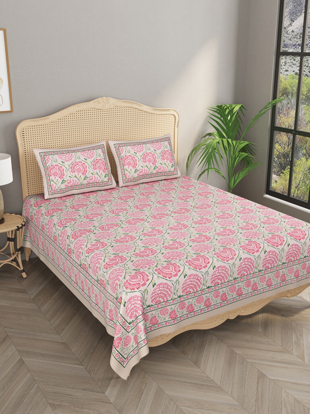 

Gulaab Jaipur Floral 400 TC King Bedsheet with 2 Pillow Covers, Blue