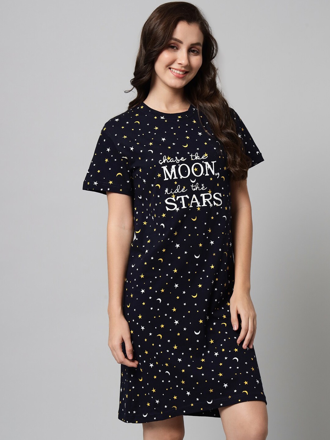 

SEPHANI Printed Cotton Nightdress, Black