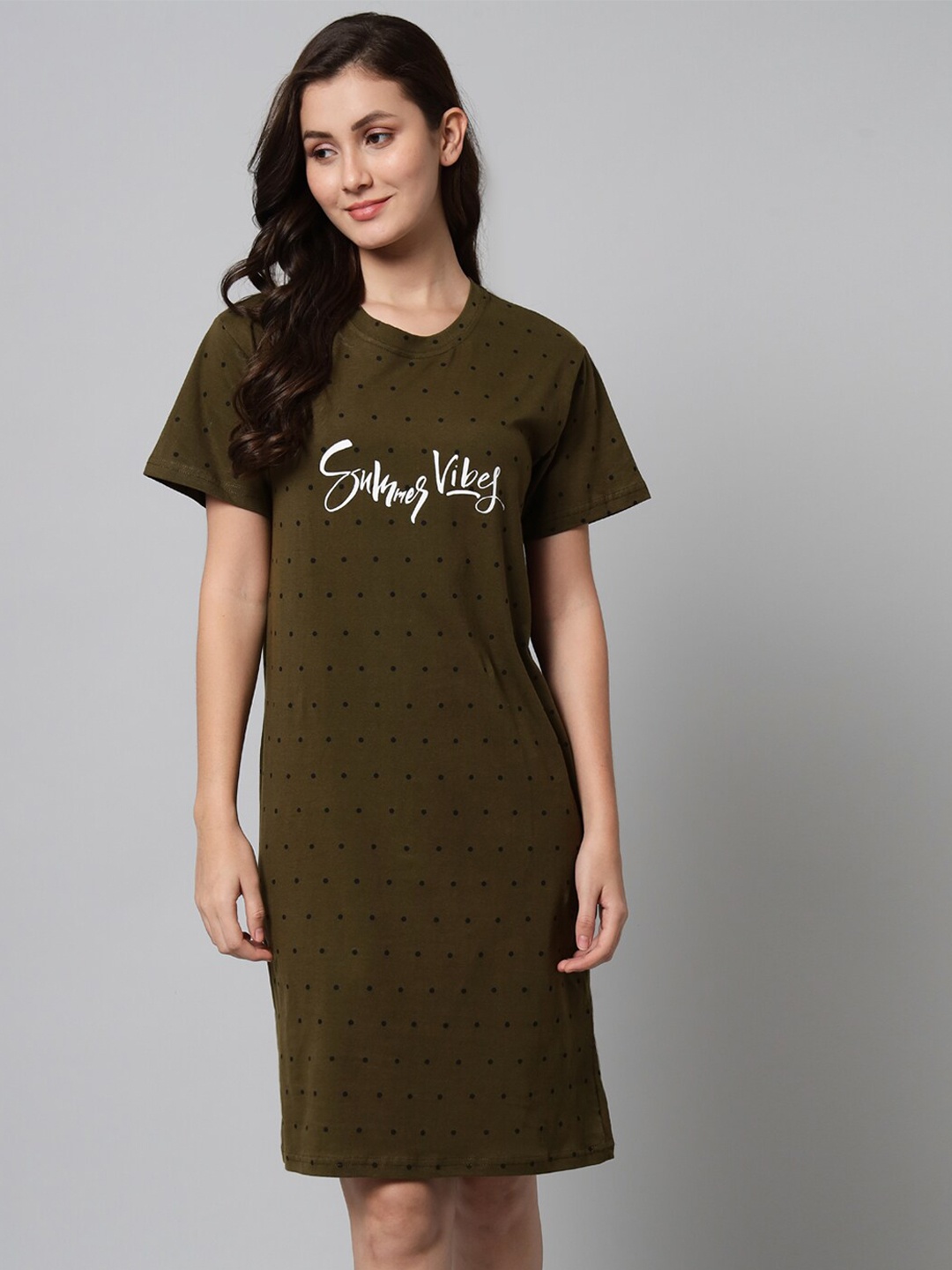 

SEPHANI Women Olive Green Printed Nightdress