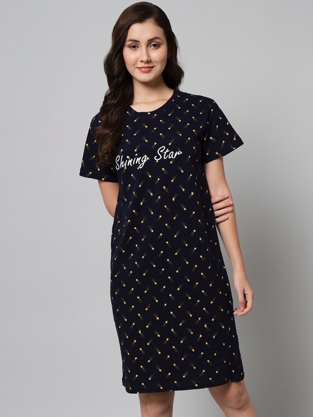 

SEPHANI Printed T- Shirt Nightdress, Navy blue