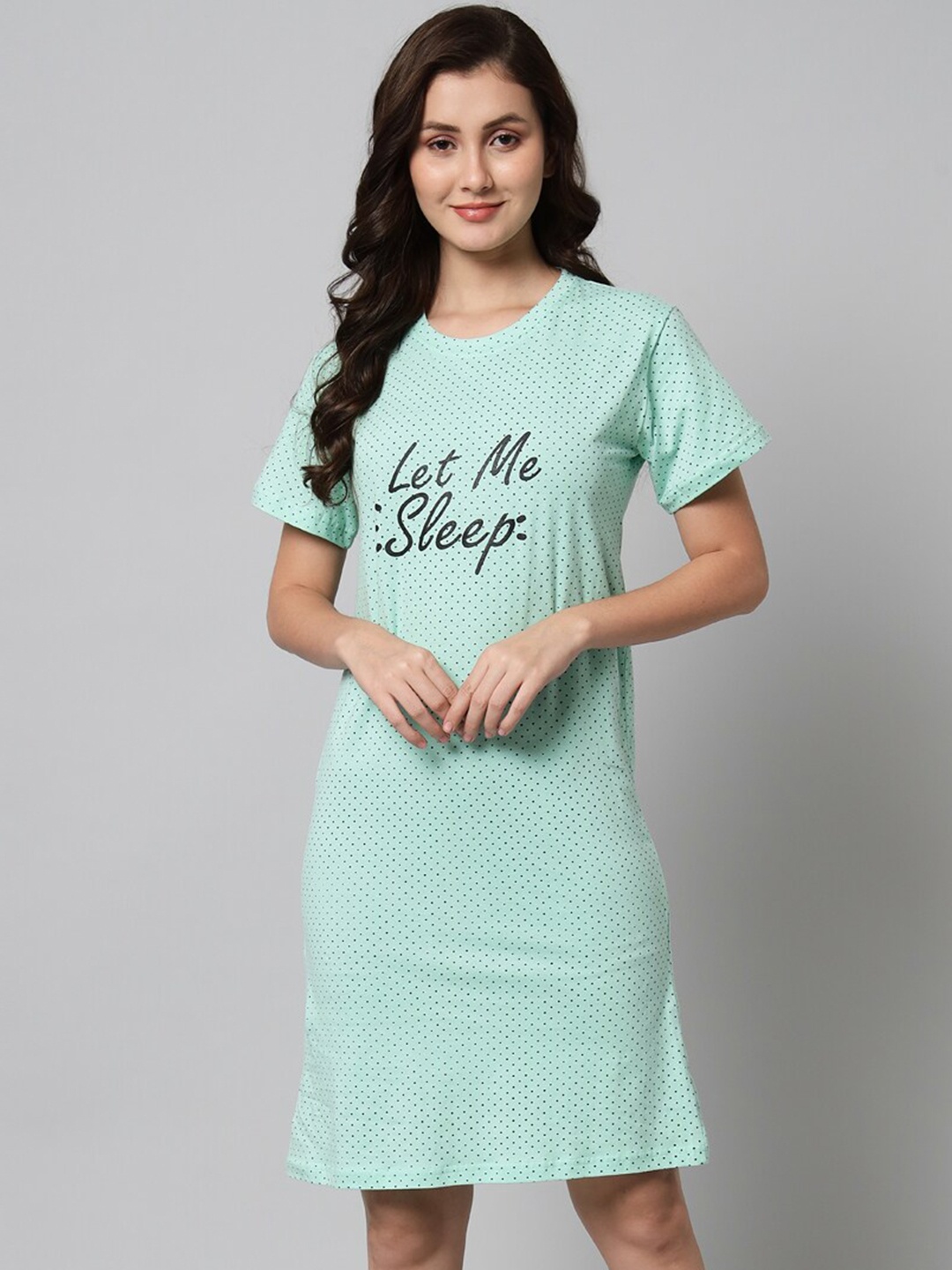 

SEPHANI Printed T- Shirt Pure Cotton Nightdress, Sea green