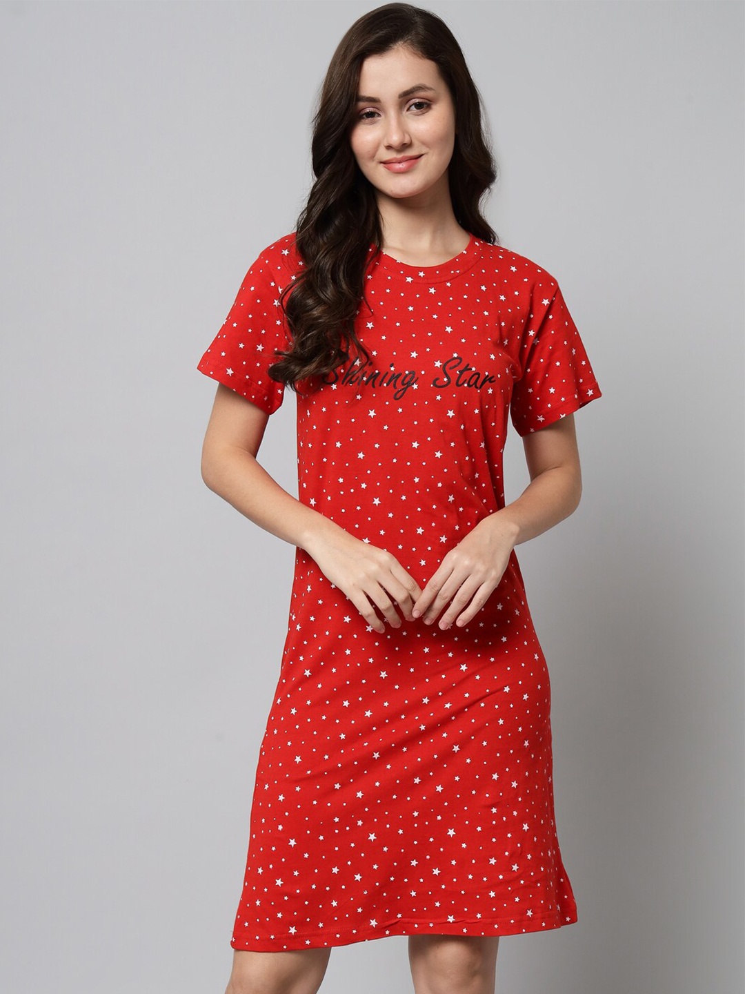 

SEPHANI Printed Cotton Nightdress, Red