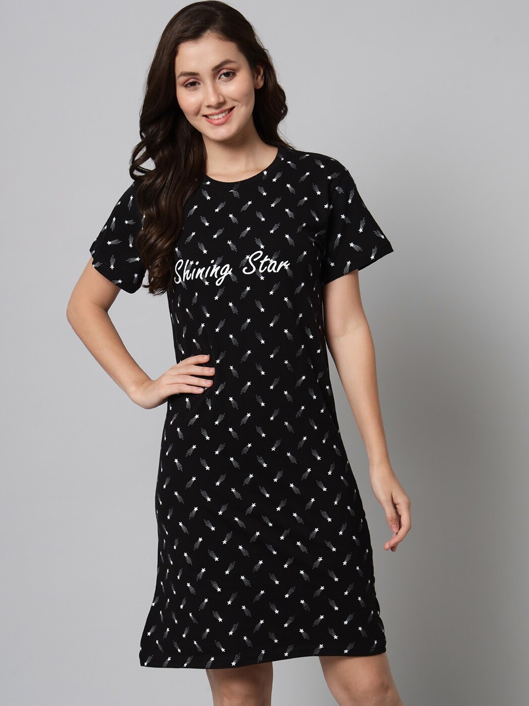 

SEPHANI Printed Cotton Nightdress, Black