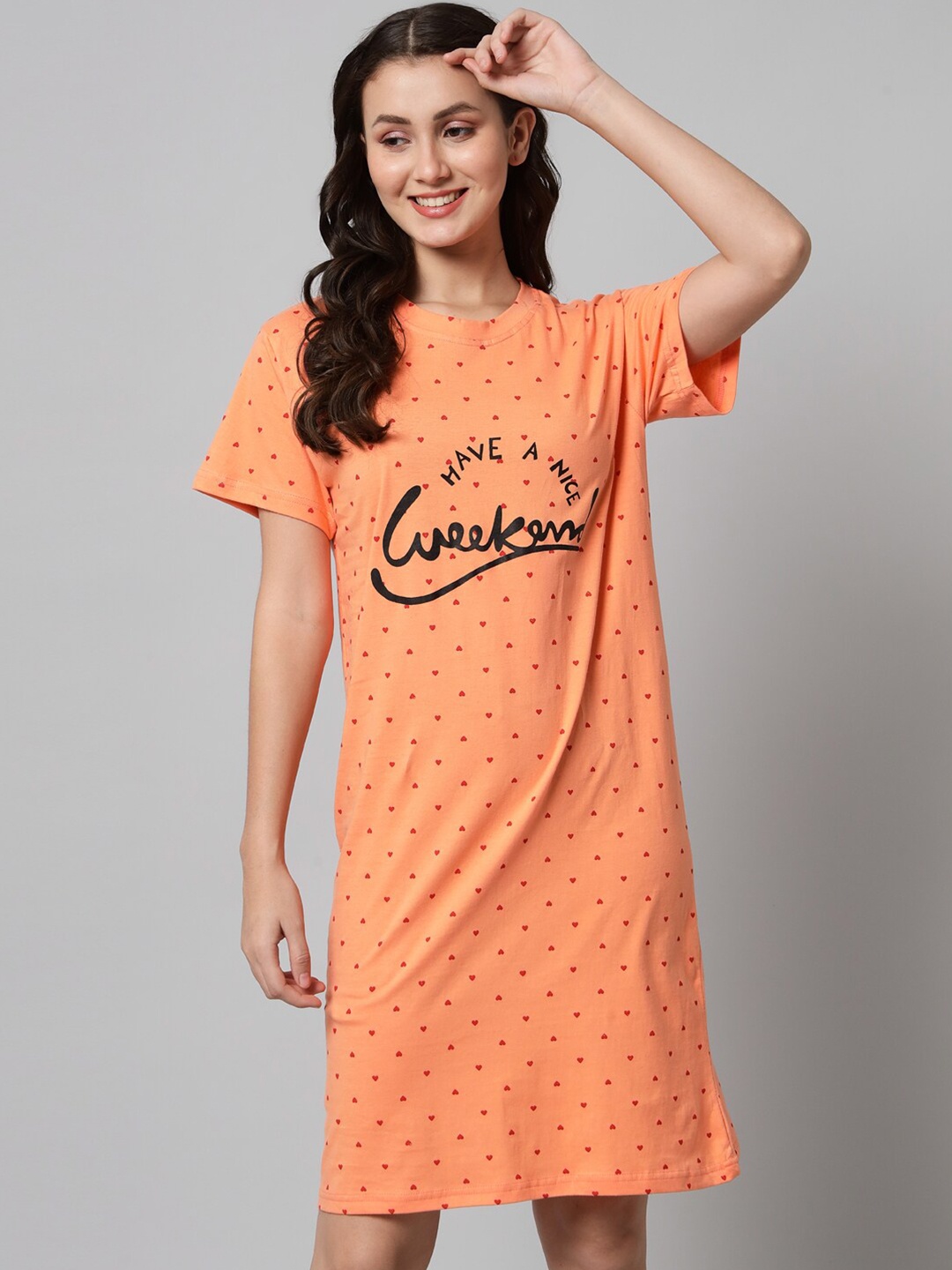 

SEPHANI Printed Cotton Nightdress, Orange