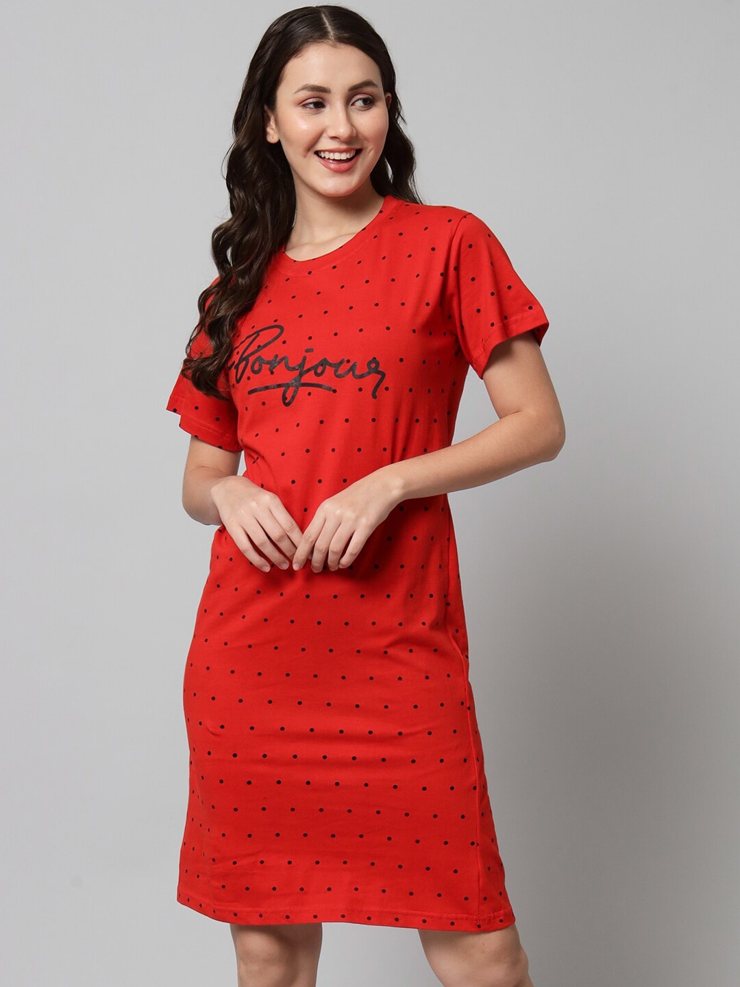 

SEPHANI Pure Cotton Printed Nightdress, Red