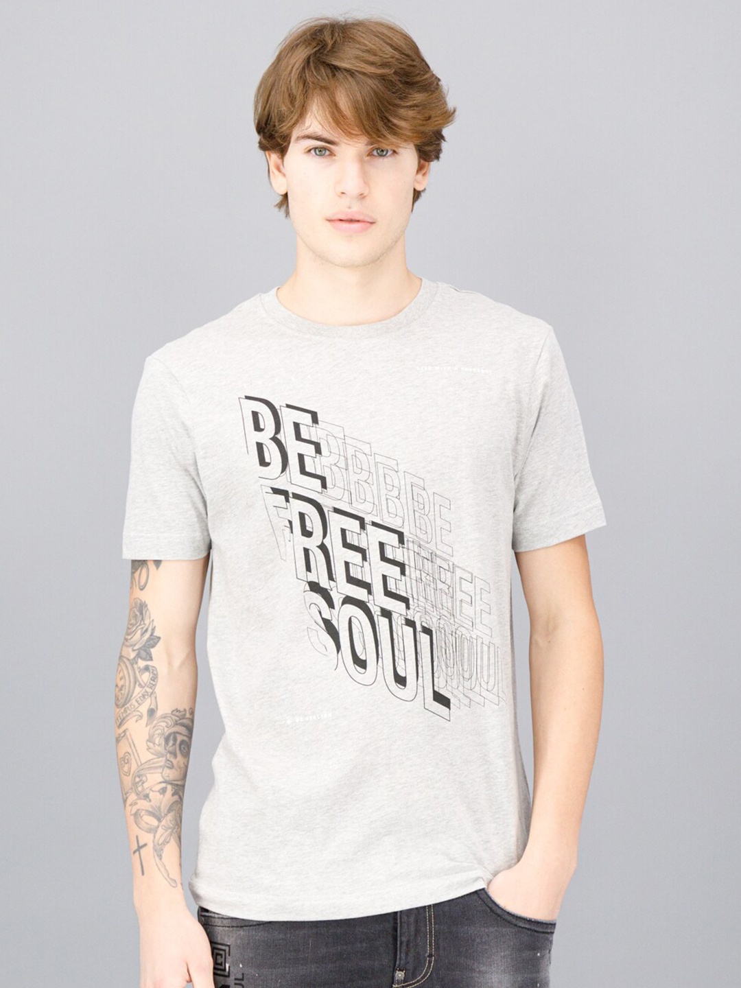 

FREESOUL Men Grey Typography Printed T-shirt