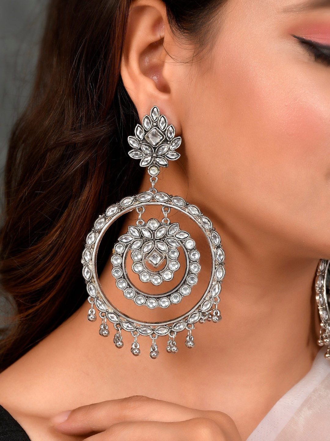 

AQUASTREET JEWELS Silver-Plated & White Oxidised Drop Earrings