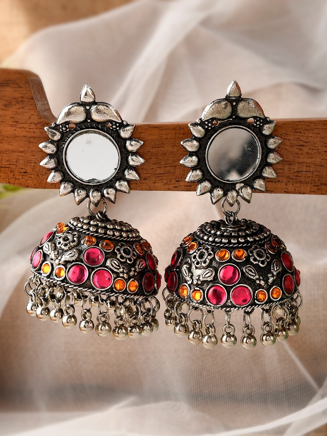 

AQUASTREET JEWELS Oxidised Silver-Toned Dome Shaped Jhumkas Earrings