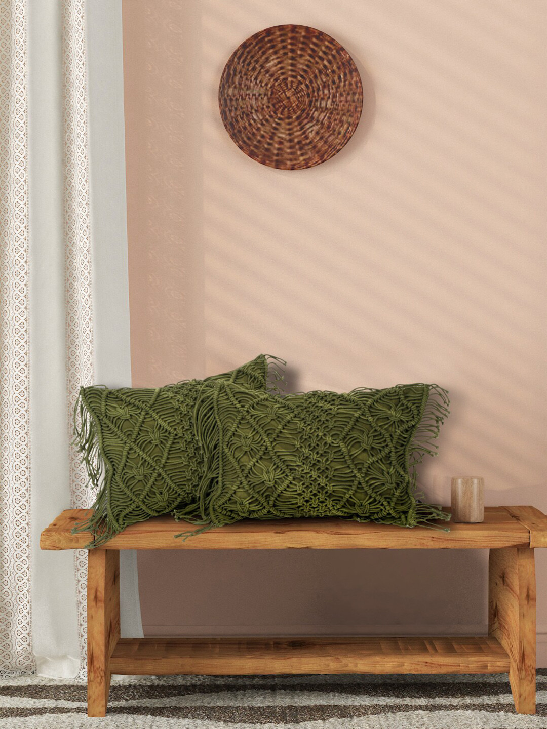 

Sangria Set of 2 Geometric Rectangle Cushion Covers, Green