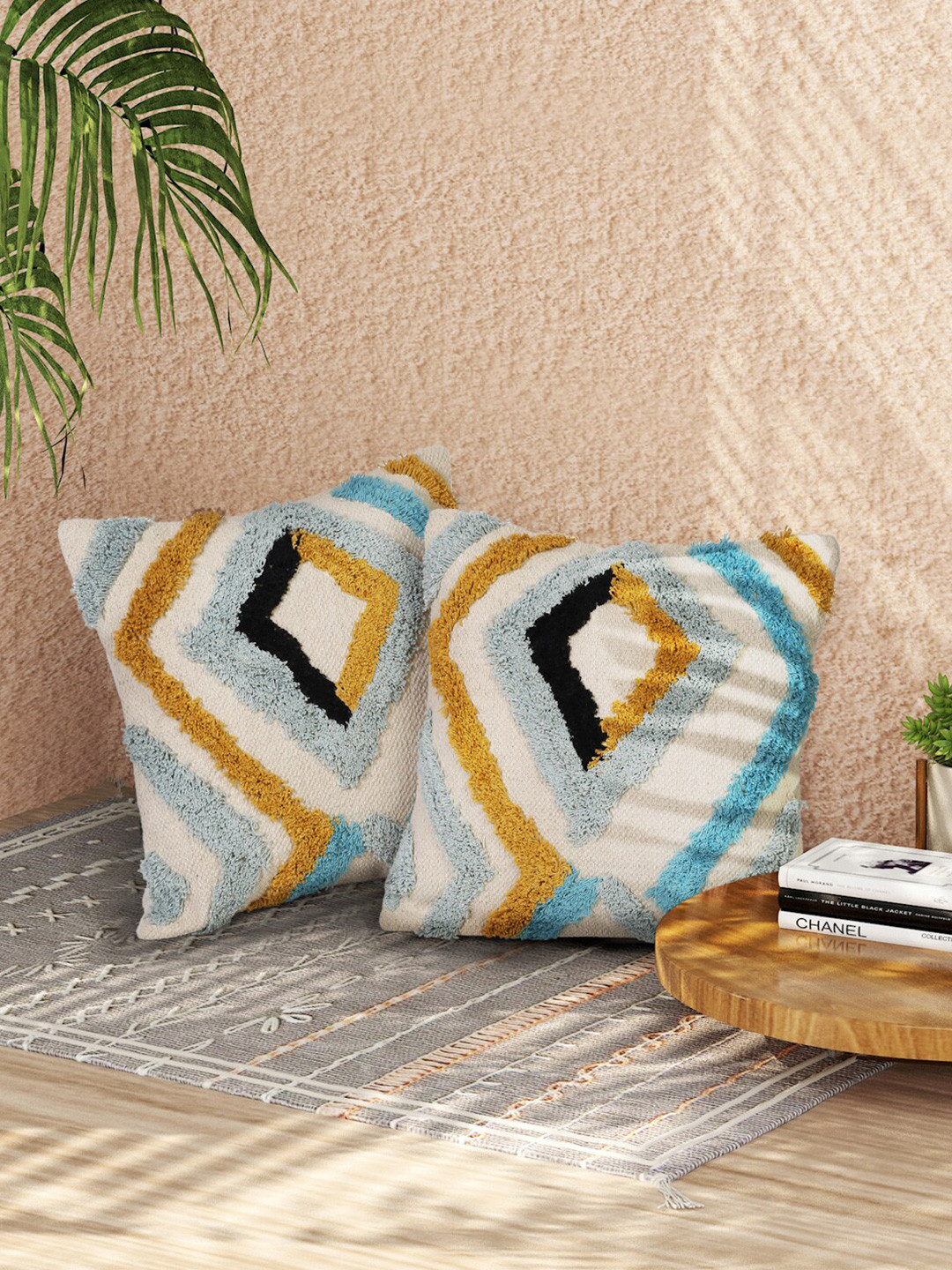 

Sangria Set of 2 Geometric Square Cushion Covers, White