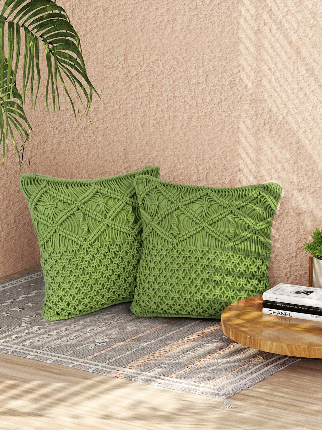 

Sangria Set of 2 Geometric Square Cushion Covers, Green