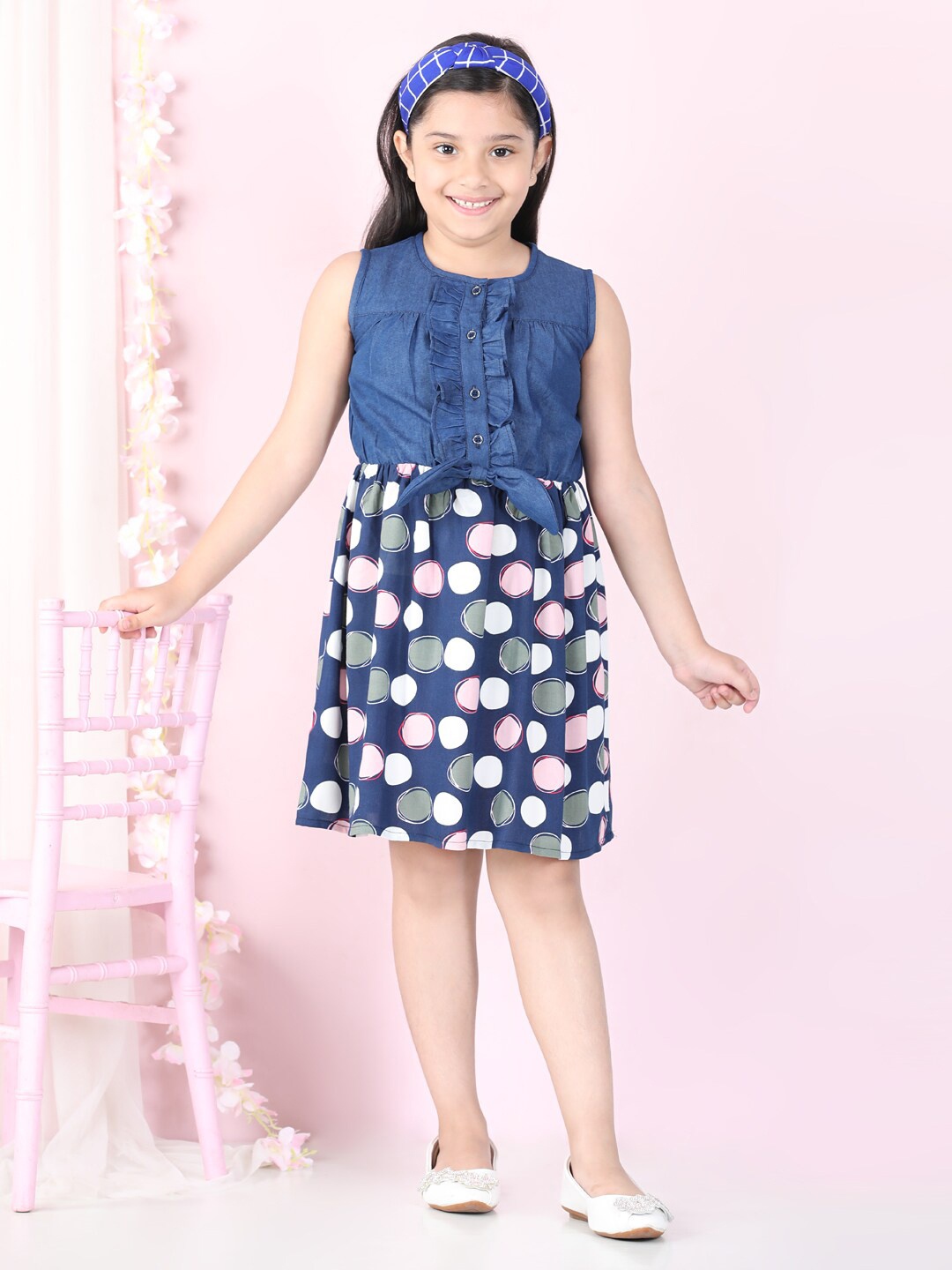 

StyleStone Polka Denim Fit & Flare Dress, Blue