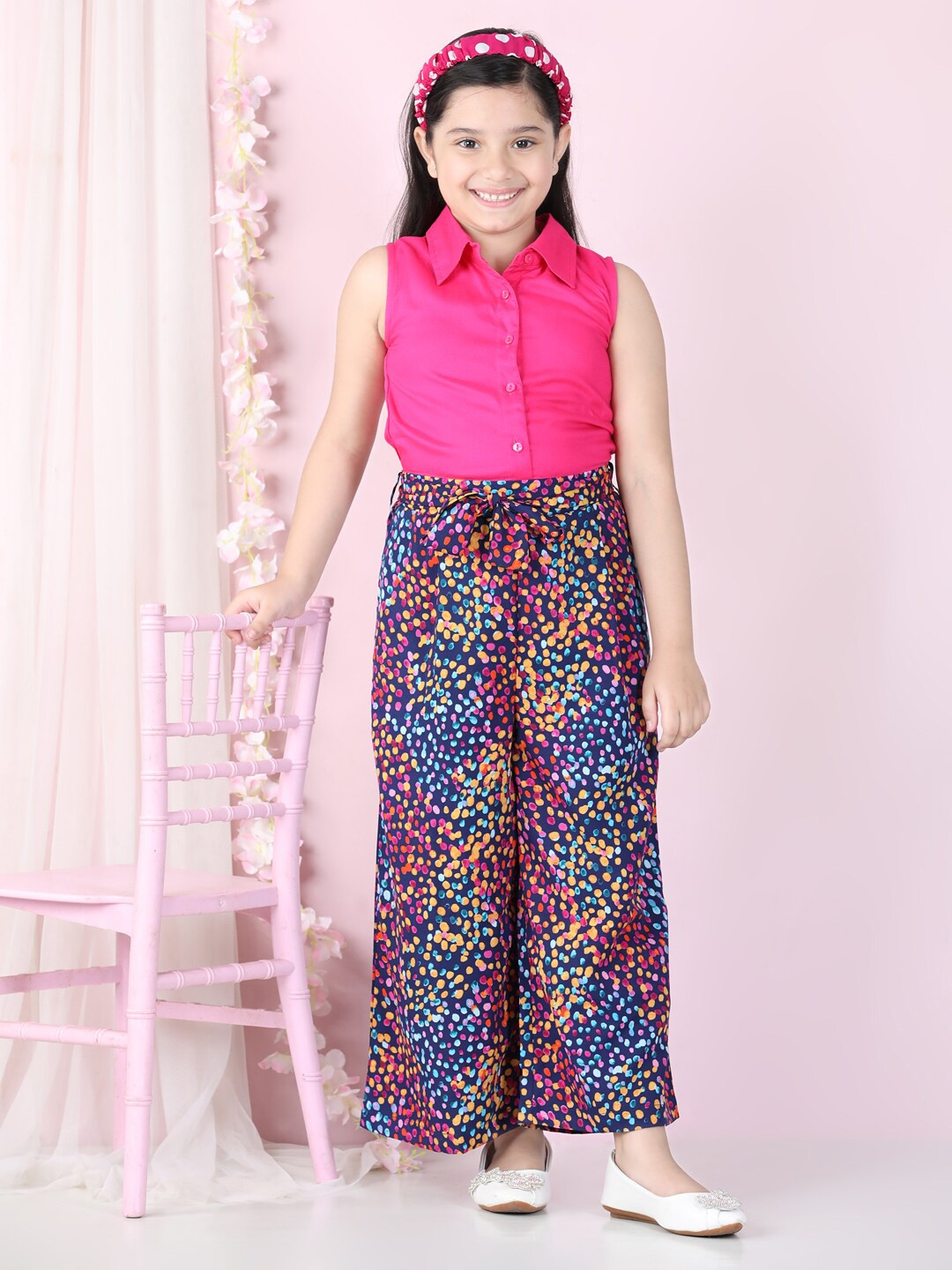 

StyleStone Girls Pink & Blue Printed Basic Jumpsuit