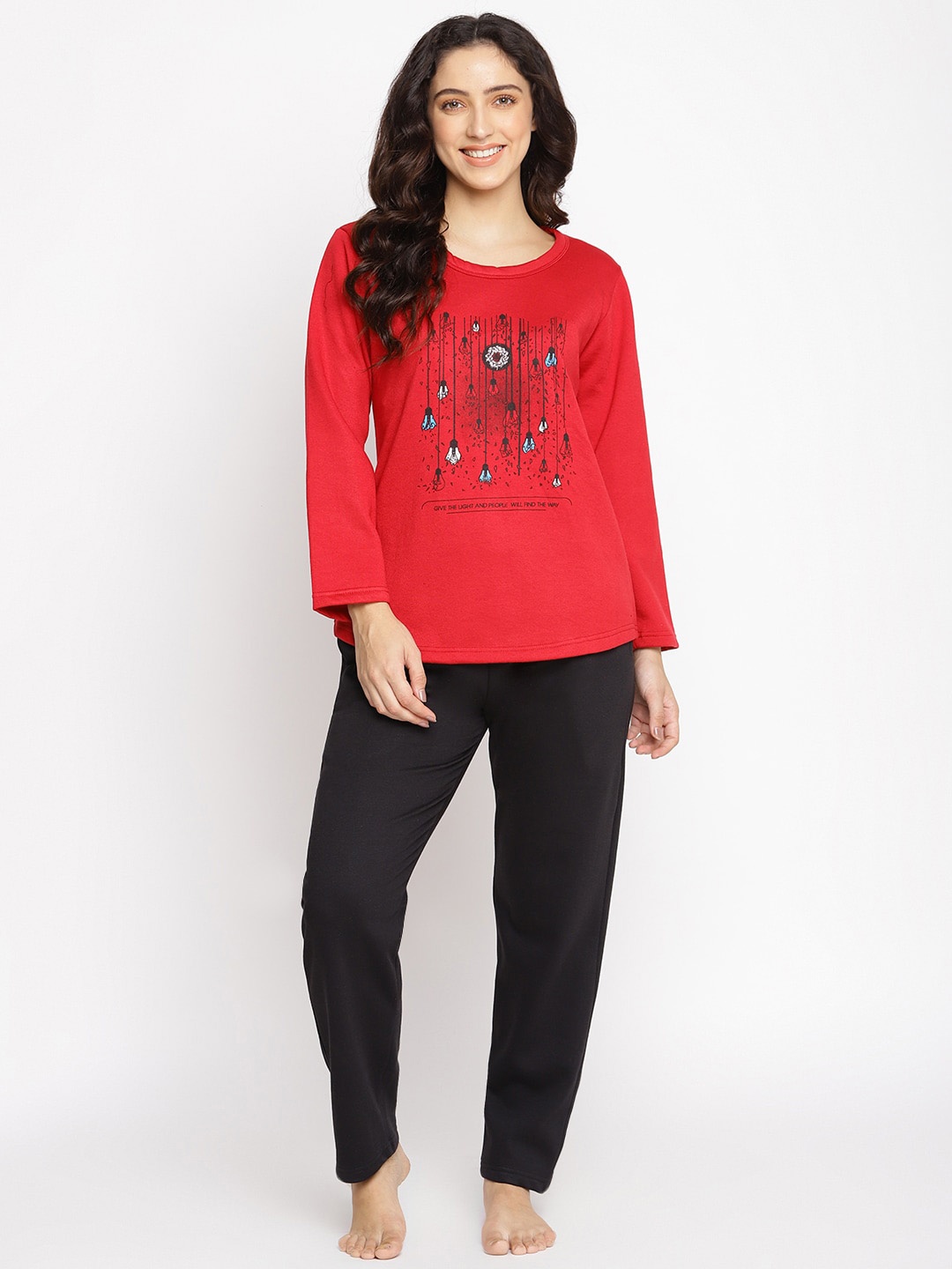 

Duchess Women Red & Black Printed Winter Night Suit
