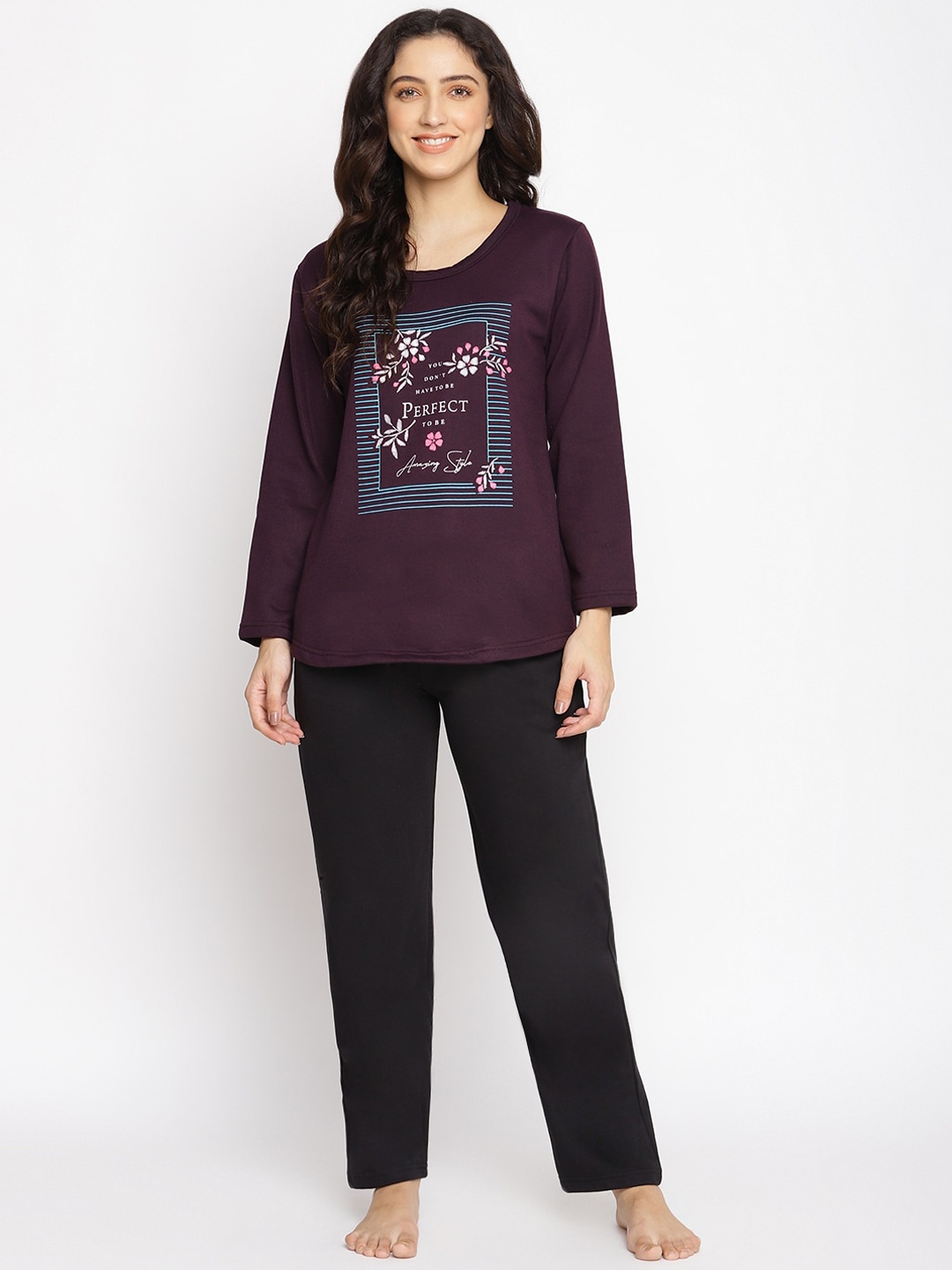 

Duchess Women Purple & White Printed Winter Night Suit