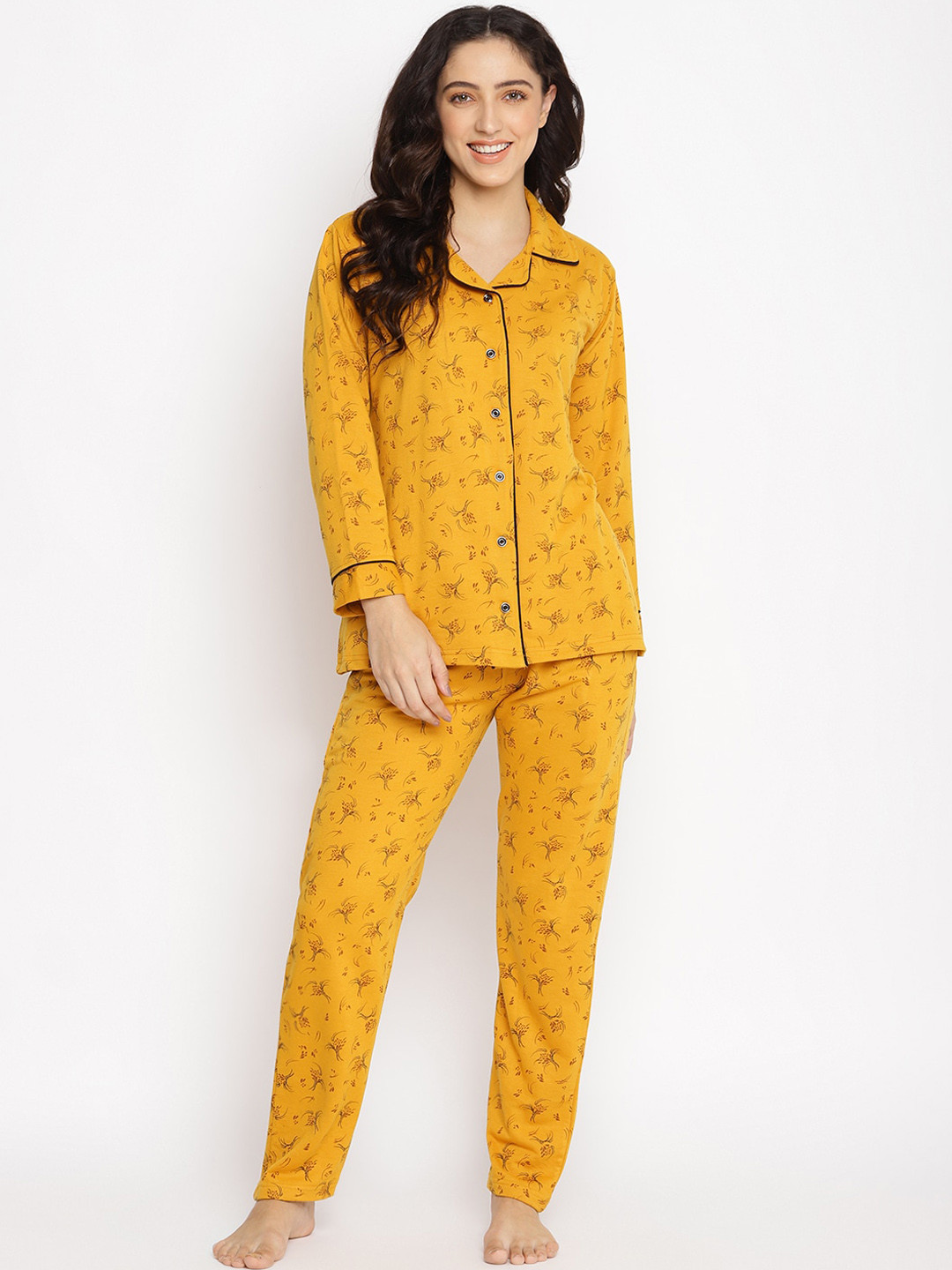 

Duchess Women Mustard & Black Printed Winter Night Suit