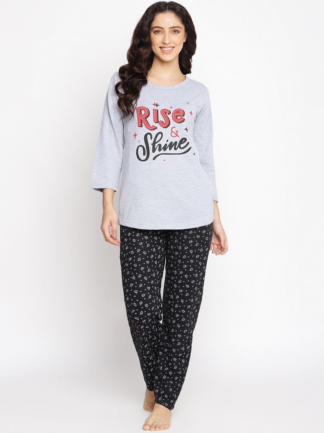 

Duchess Women Grey & Black Printed Night suit