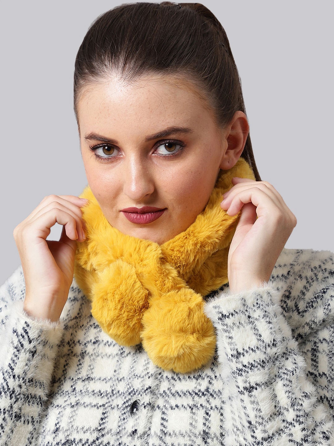 

ELLIS Women Yellow Solid Wrap Collar Shrug Muffler