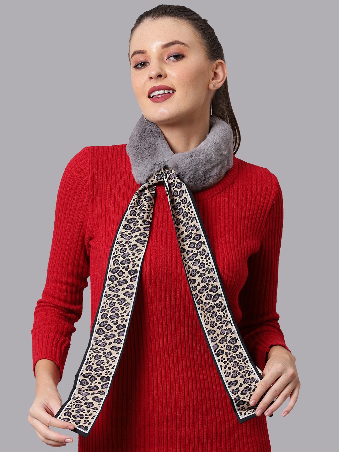

ELLIS Women Grey Solid Faux Fur Mufflers