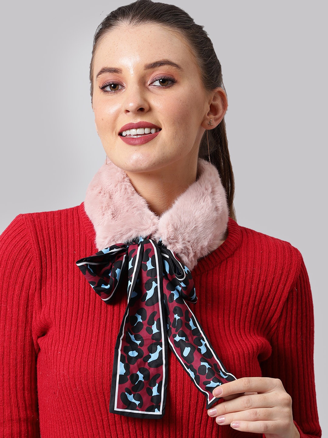 

ELLIS Women Pink Solid Fur Wrap Collar Mufflers