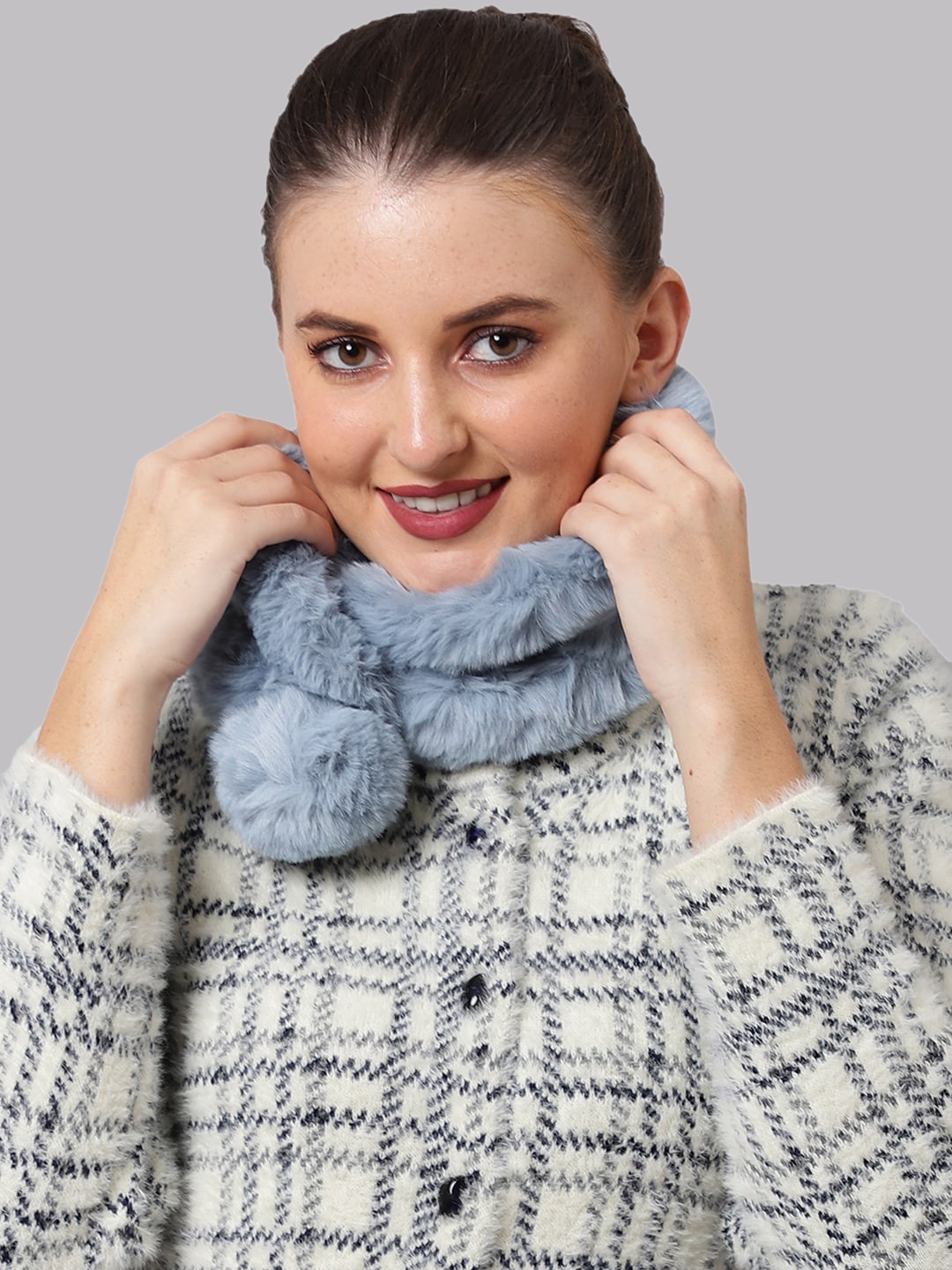 

ELLIS Women Blue Solid Scarf Wrap Collar Shrug Mufflers