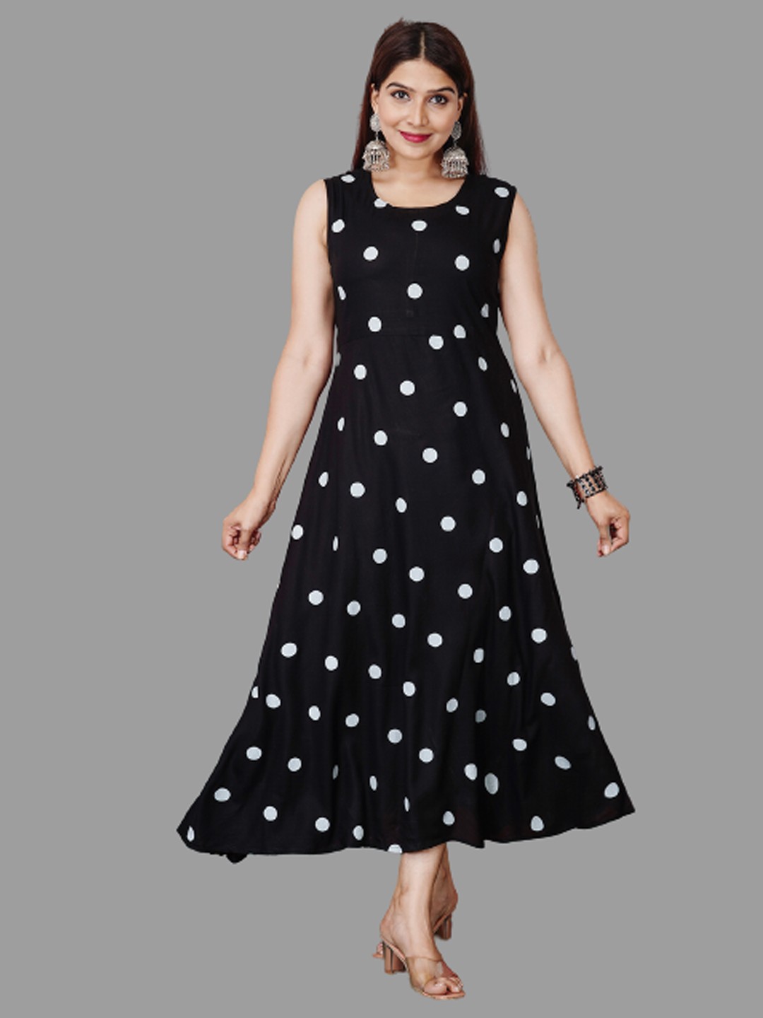 

aayusika Black & White Printed Cotton A-Line Midi Dress